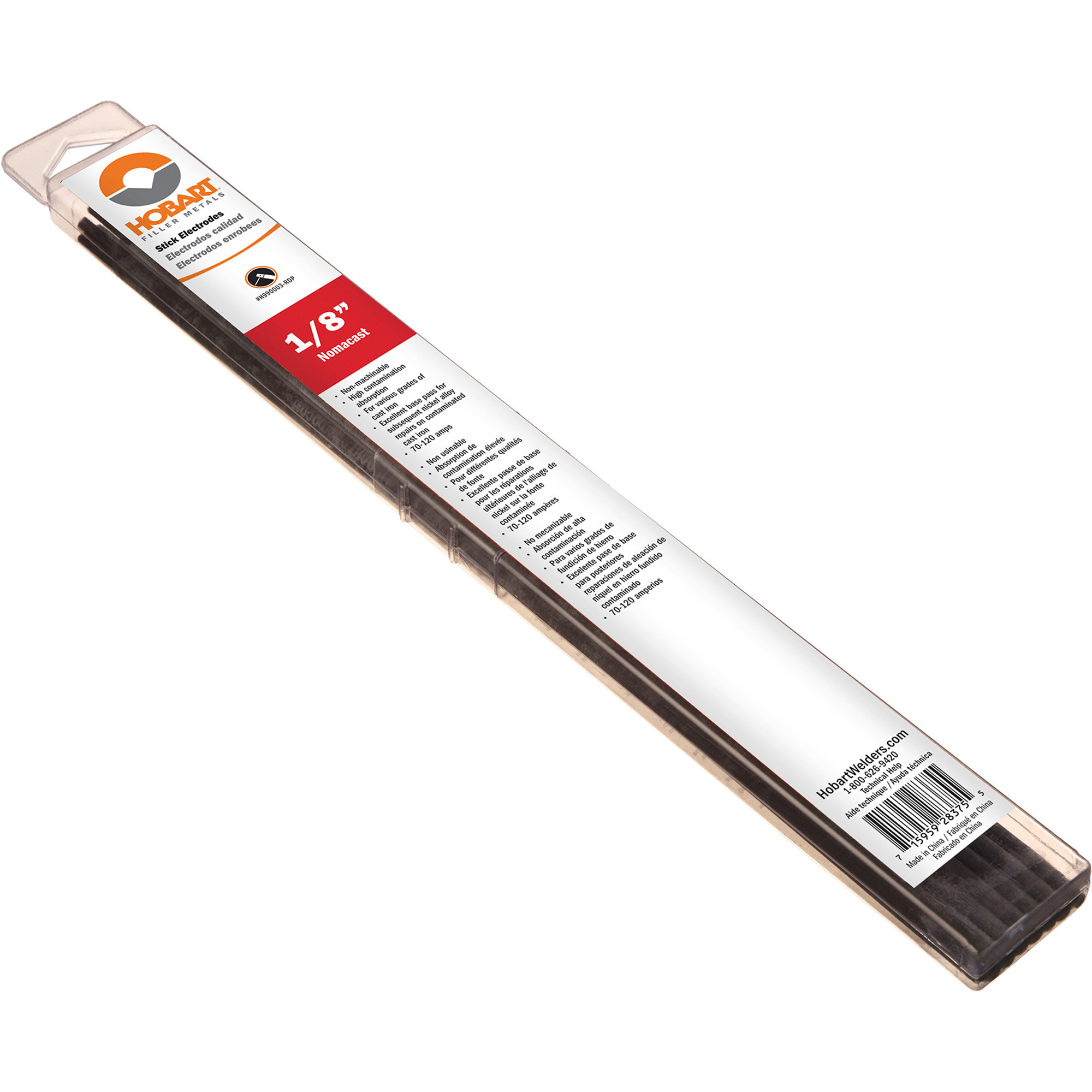 Hobart Filler Metals Stick Welding Electrodes, Nomacast, 1/8in. X 14in.L, 14-Ct. Package, Model# H990003-RDP